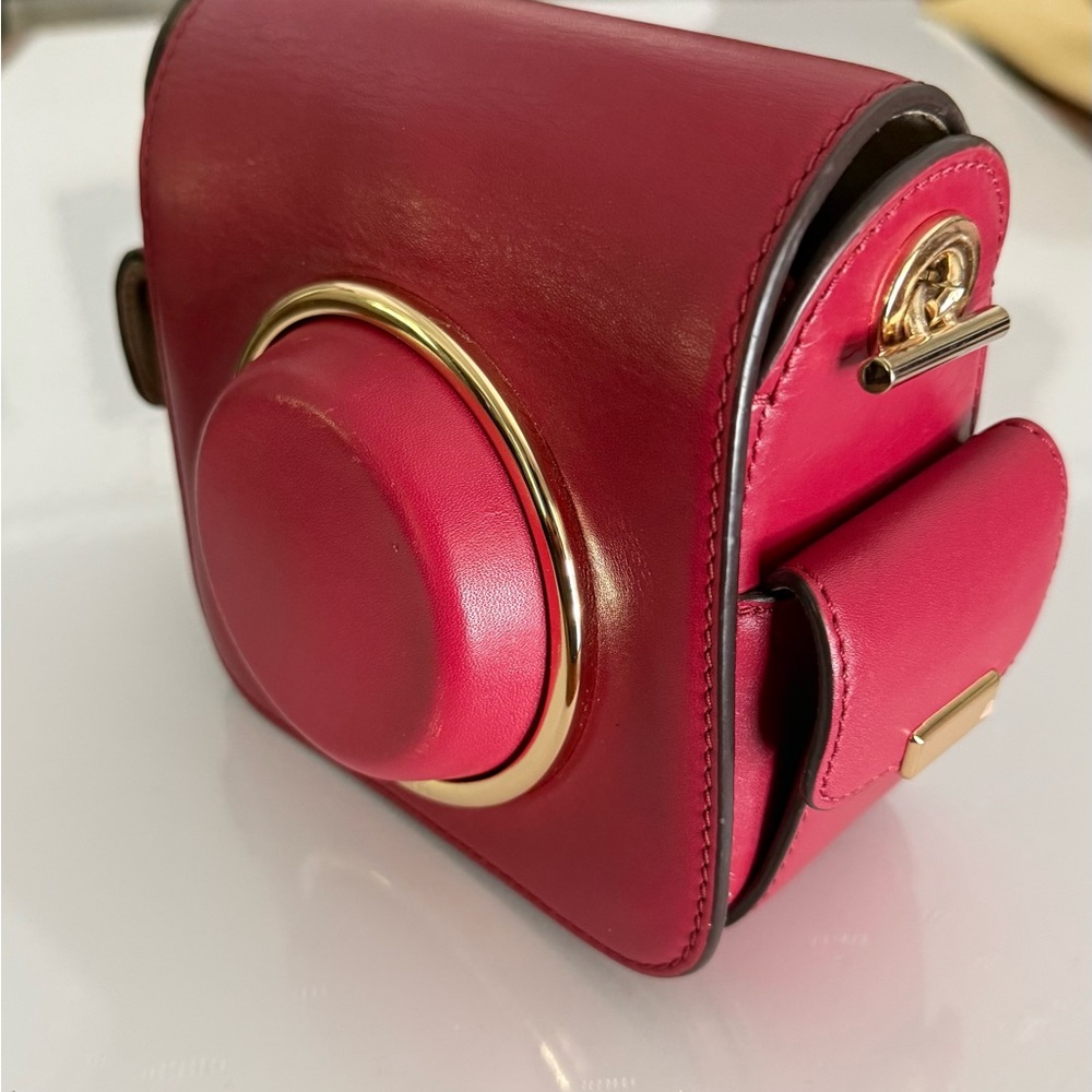Micheal Kors Scout Camera Red Leather Crossbody. Gold Accents - Picture 3 of 13